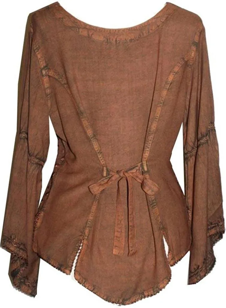 102 B Flower Color Embroidered Button Down Gothic Blouse