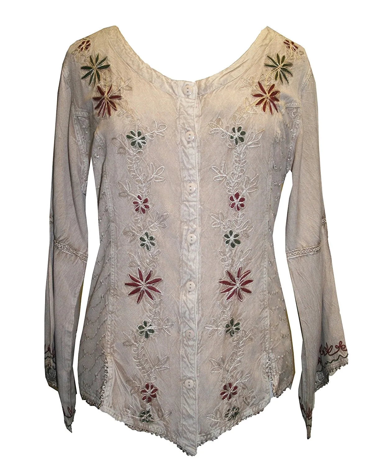 102 B Flower Color Embroidered Button Down Gothic Blouse