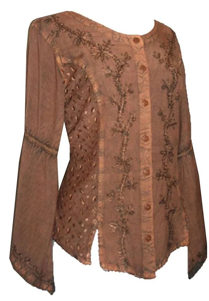 102 B Flower Color Embroidered Button Down Gothic Blouse
