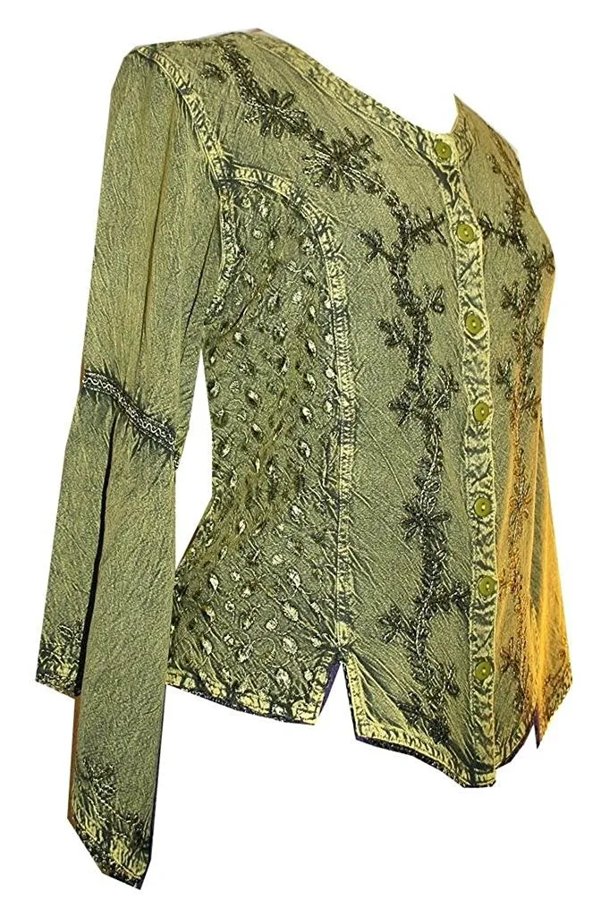 102 B Flower Color Embroidered Button Down Gothic Blouse