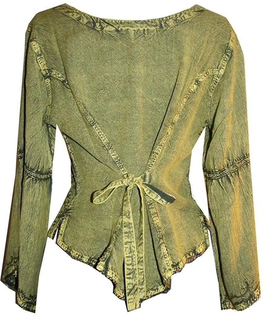 102 B Flower Color Embroidered Button Down Gothic Blouse