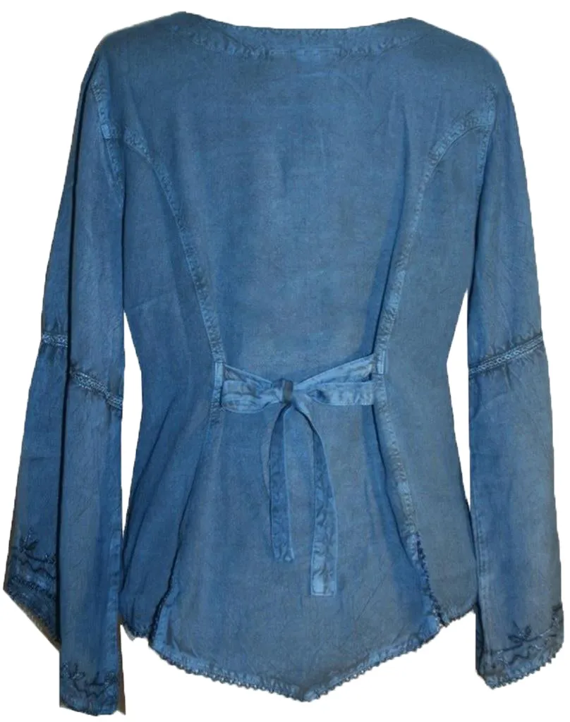 102 B Flower Color Embroidered Button Down Gothic Blouse