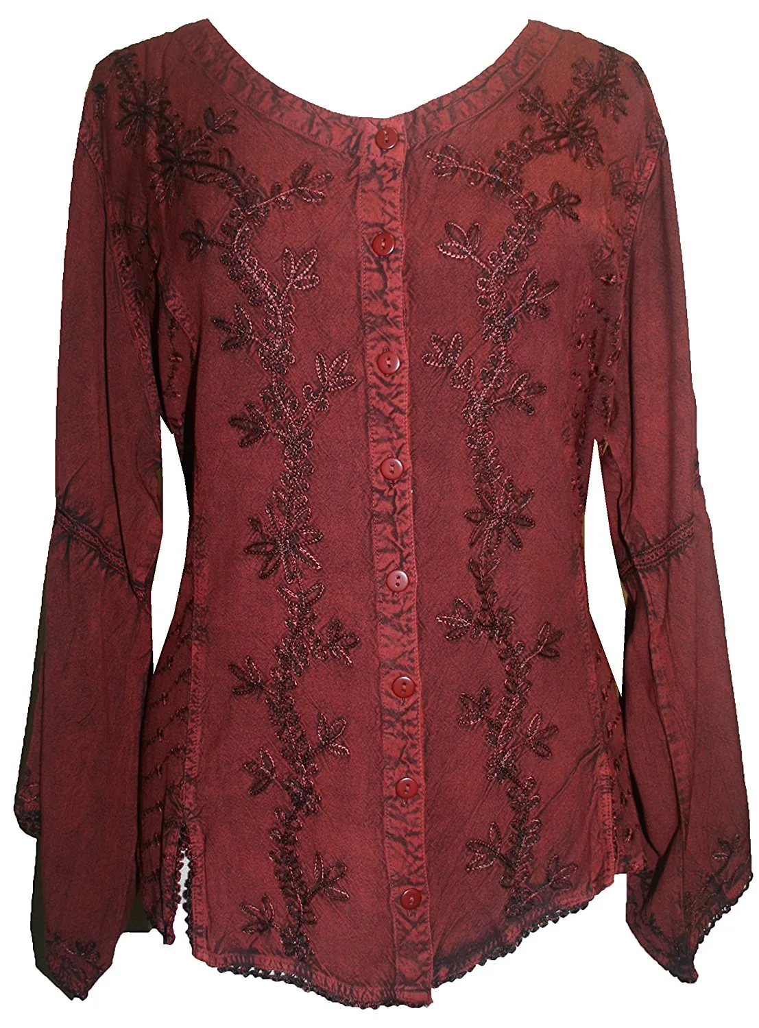 102 B Flower Color Embroidered Button Down Gothic Blouse