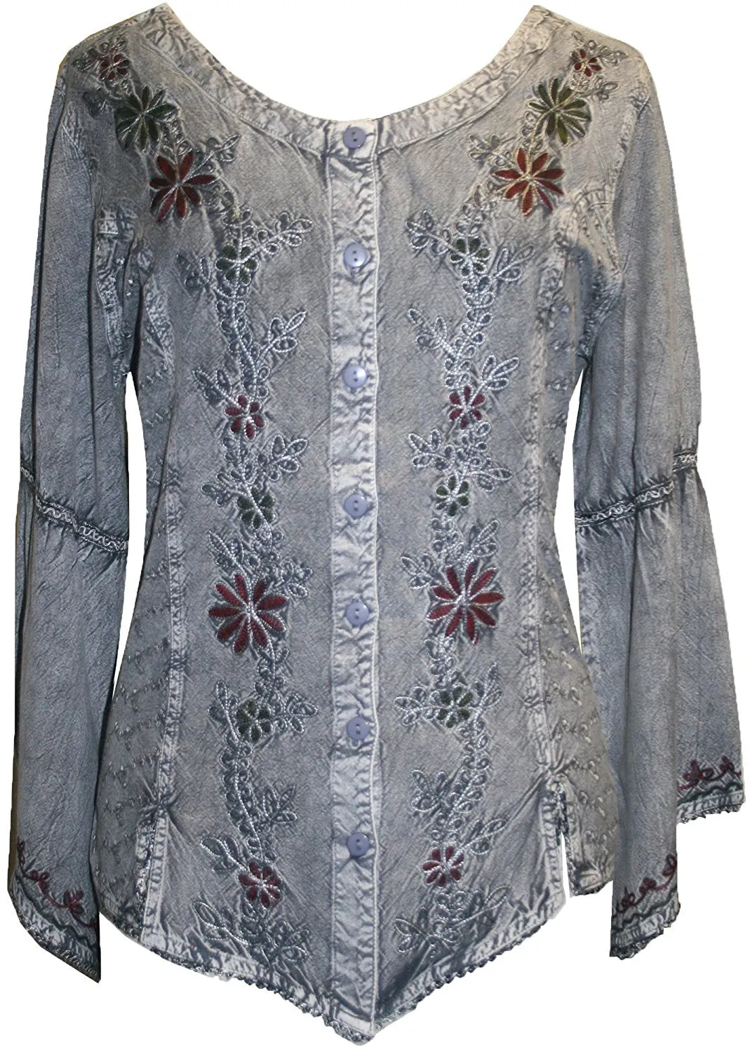 102 B Flower Color Embroidered Button Down Gothic Blouse