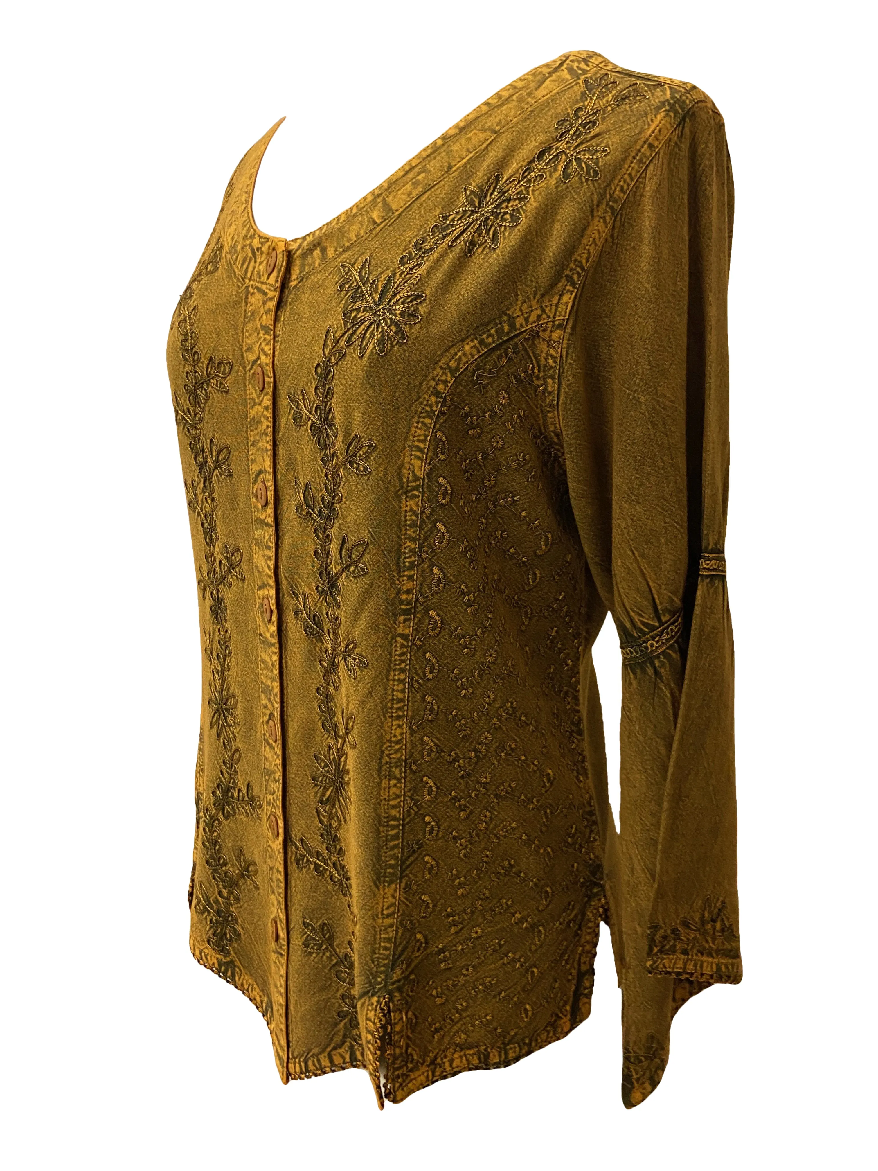 102 B Flower Color Embroidered Button Down Gothic Blouse