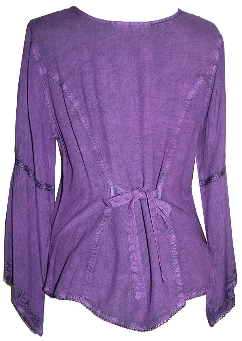 102 B Flower Color Embroidered Button Down Gothic Blouse