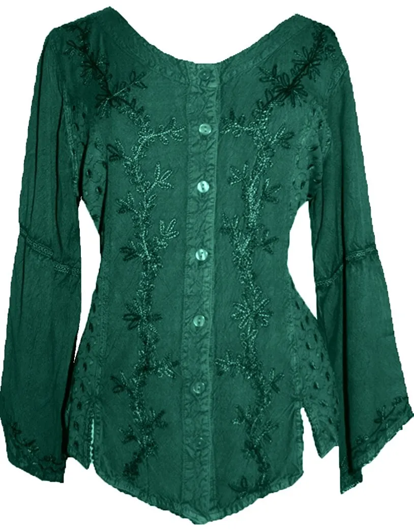 102 B Flower Color Embroidered Button Down Gothic Blouse