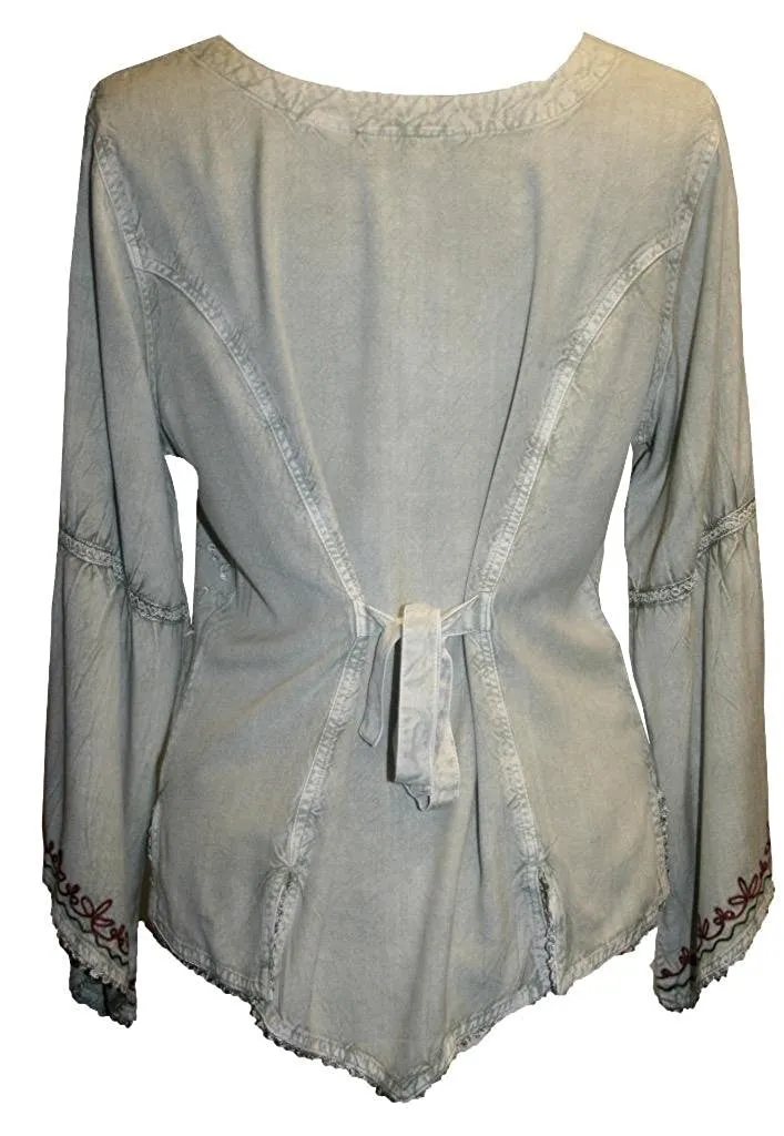 102 B Flower Color Embroidered Button Down Gothic Blouse