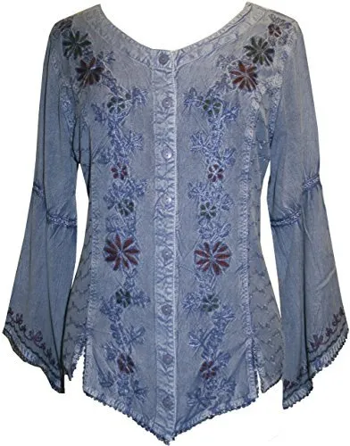 102 B Flower Color Embroidered Button Down Gothic Blouse