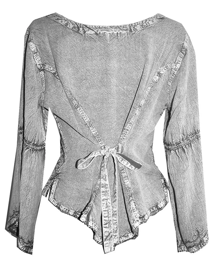 102 B Flower Color Embroidered Button Down Gothic Blouse