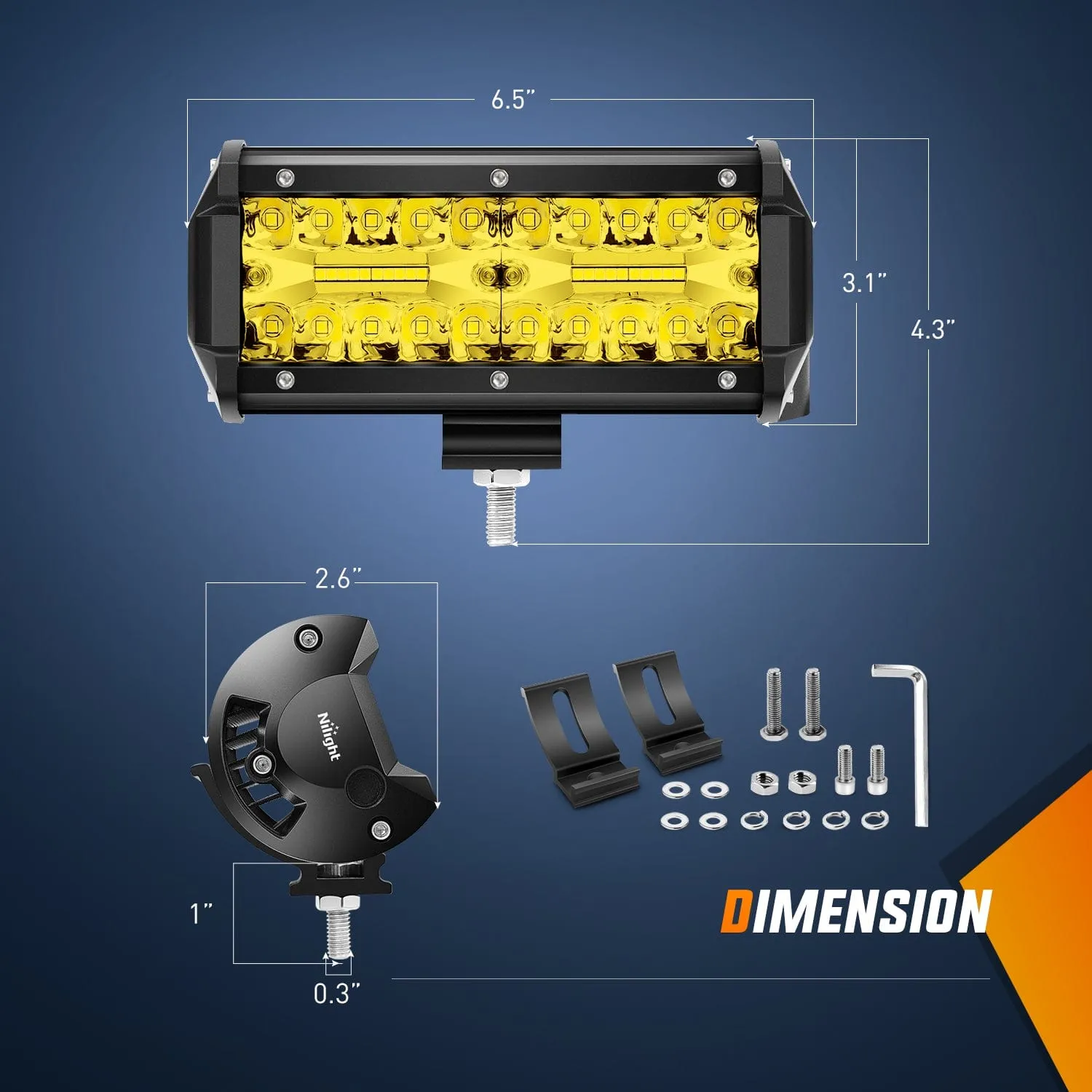 2PCS 6.5Inch 120W Amber LED light bars with 16AWG Wiring Harness Kit-2 Lead