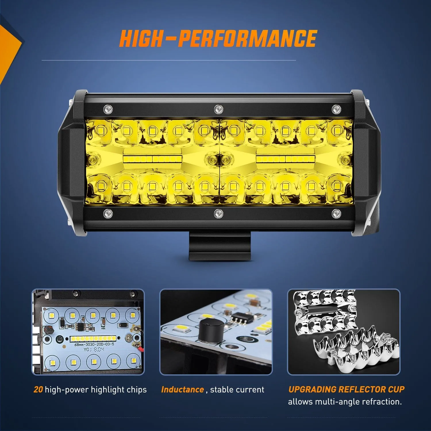 2PCS 6.5Inch 120W Amber LED light bars with 16AWG Wiring Harness Kit-2 Lead