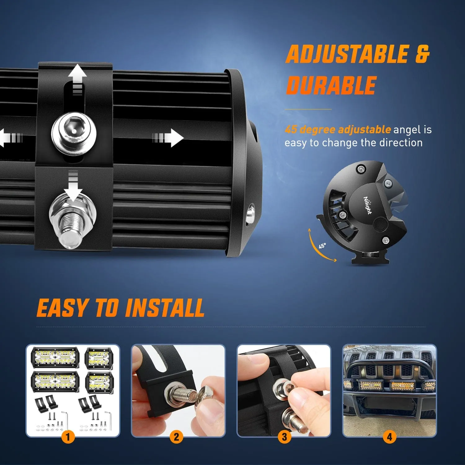 4PCS 6.5Inch 120W Triple Rows Led Light Bar with 16AWG 5Pin Switch Wiring Harness Kit 4 Leads