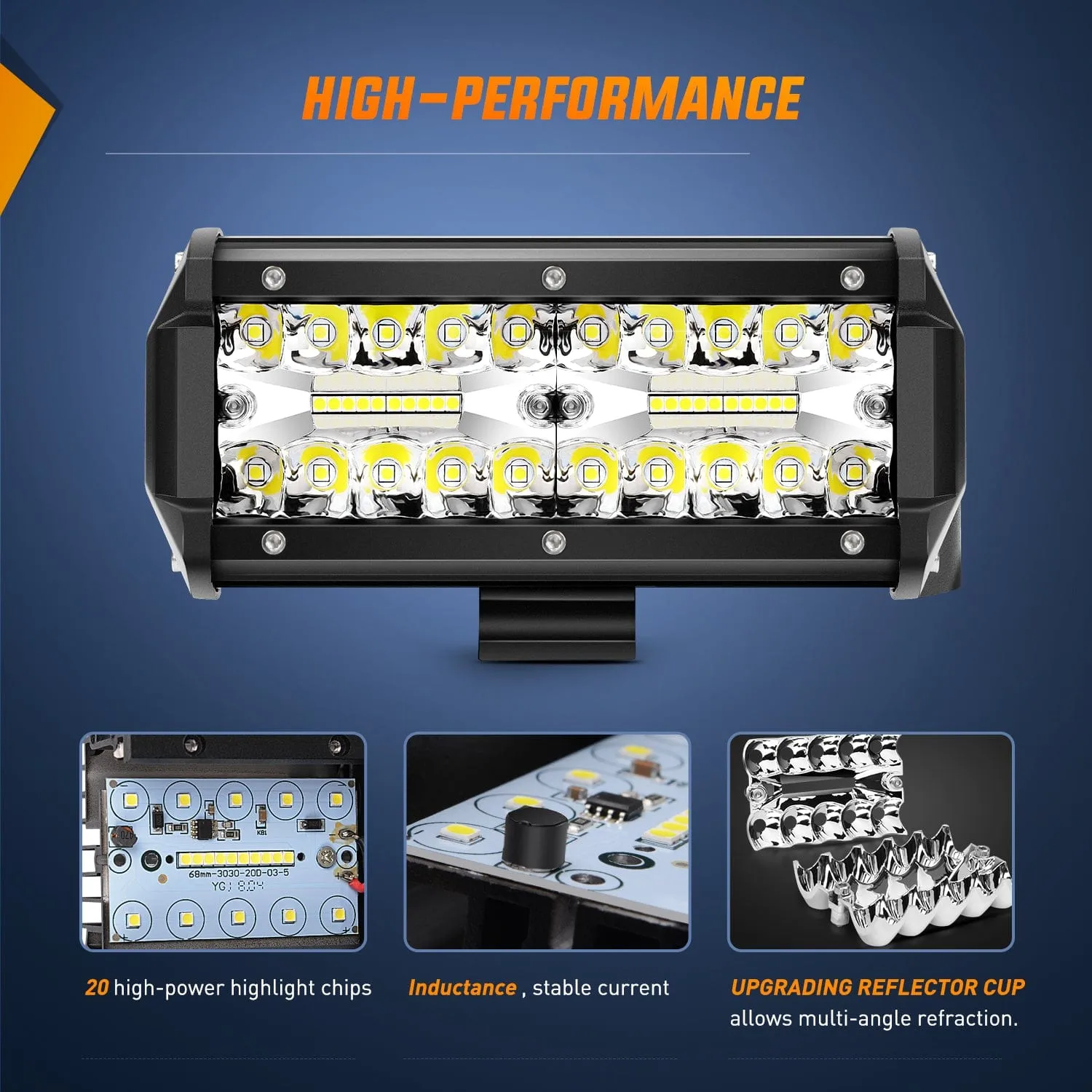 4PCS 6.5Inch 120W Triple Rows Led Light Bar with 16AWG 5Pin Switch Wiring Harness Kit 4 Leads