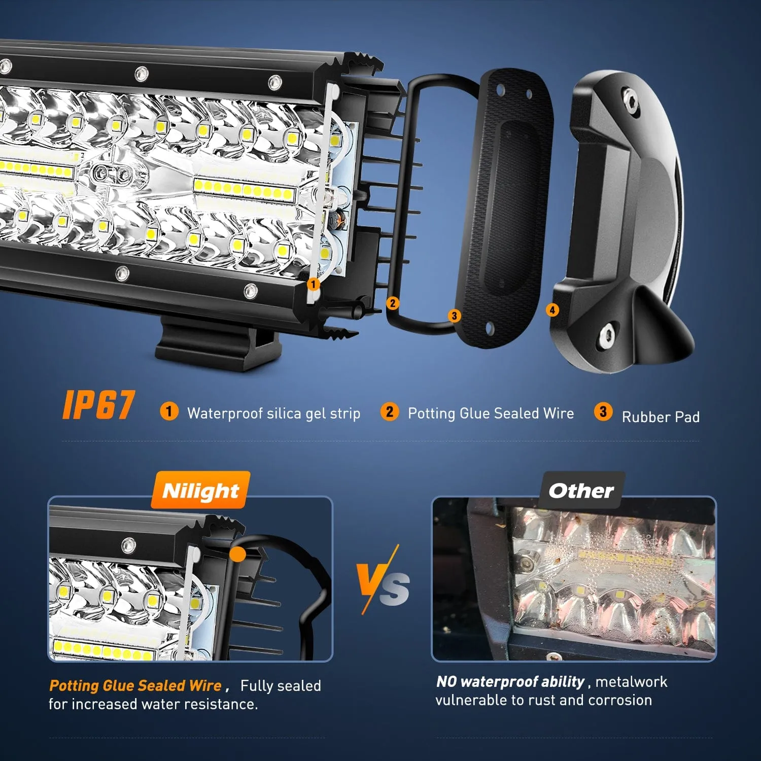 4PCS 6.5Inch 120W Triple Rows Led Light Bar with 16AWG 5Pin Switch Wiring Harness Kit 4 Leads