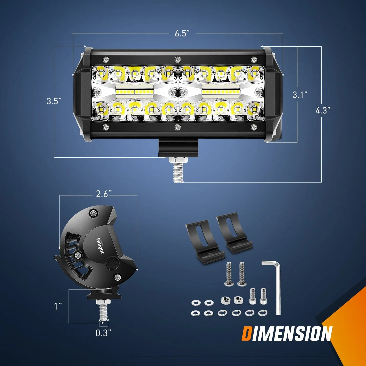 4PCS 6.5Inch 120W Triple Rows Led Light Bar with 16AWG 5Pin Switch Wiring Harness Kit 4 Leads