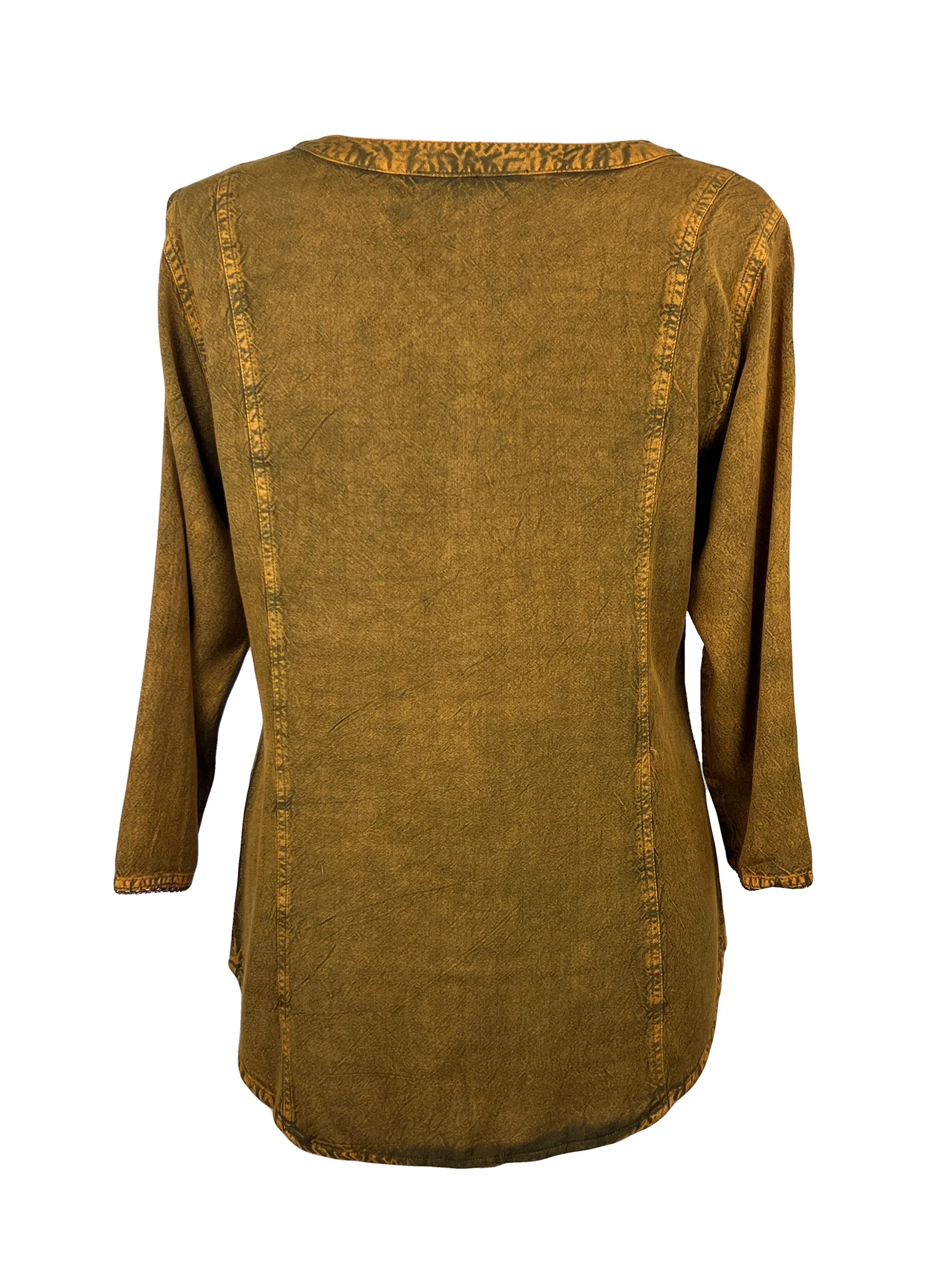 9004 B Women's Bohemian Vintage Sweet Heart Button Down Embroidered Pleated Blouse