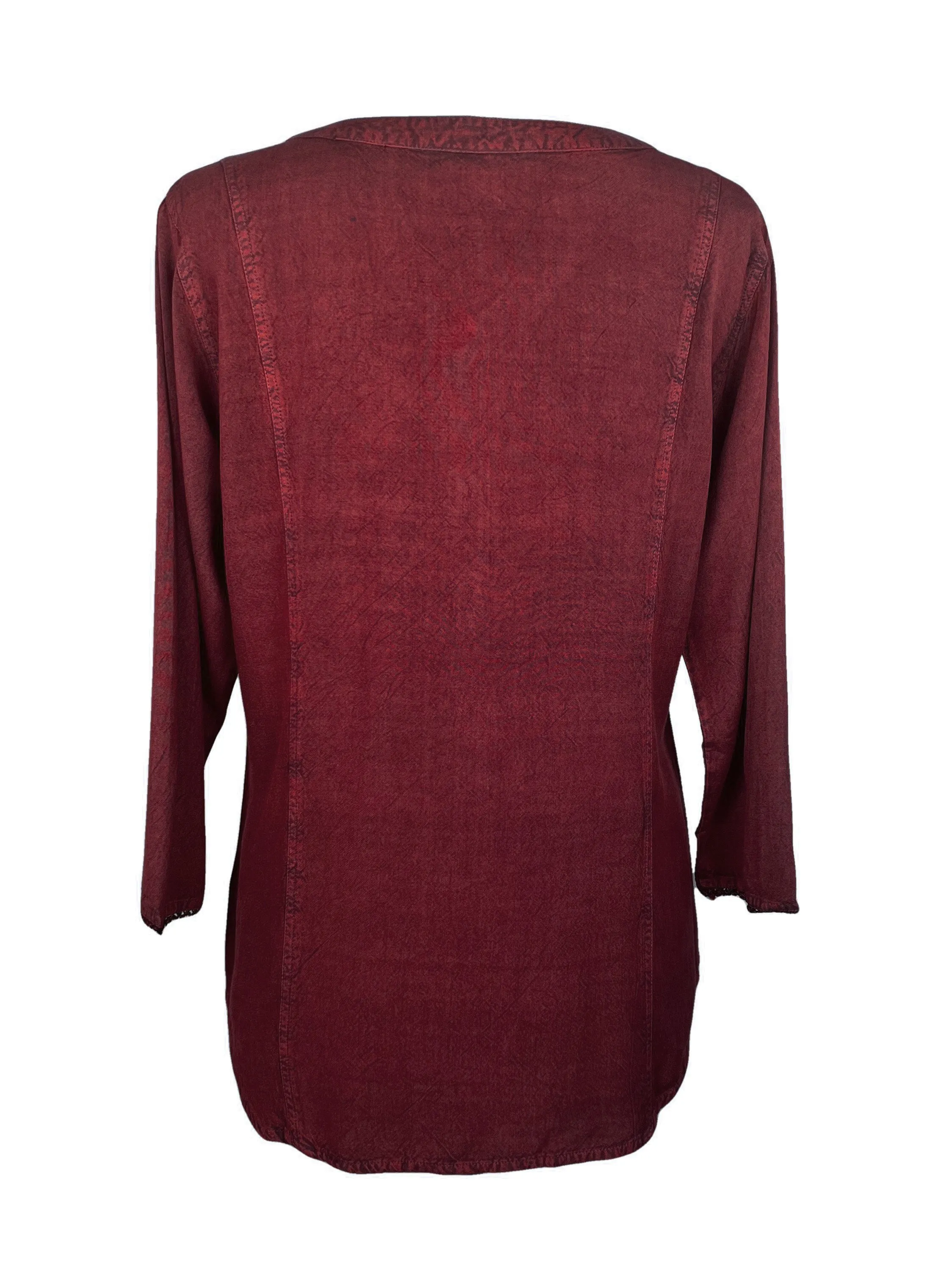 9004 B Women's Bohemian Vintage Sweet Heart Button Down Embroidered Pleated Blouse