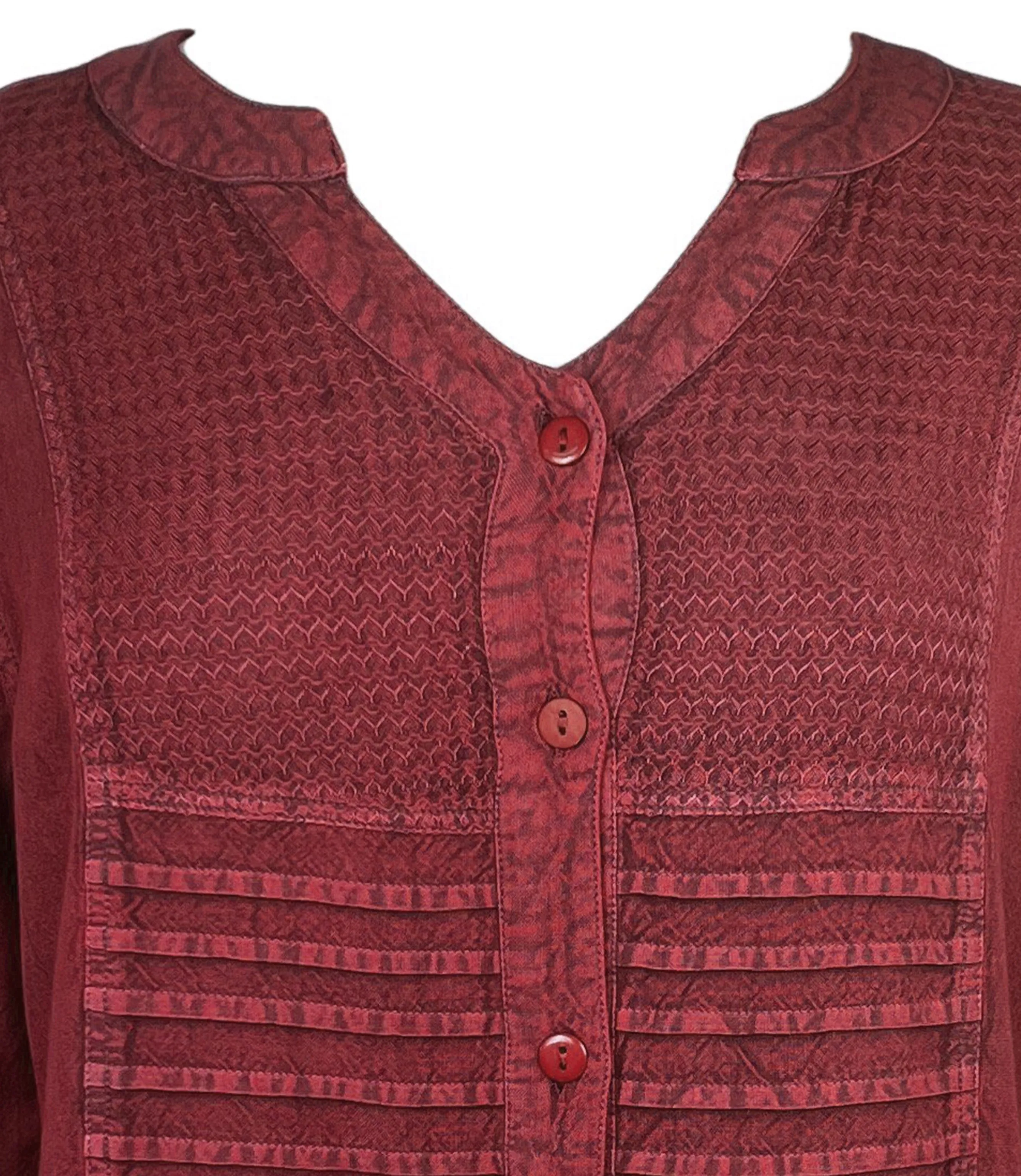 9004 B Women's Bohemian Vintage Sweet Heart Button Down Embroidered Pleated Blouse