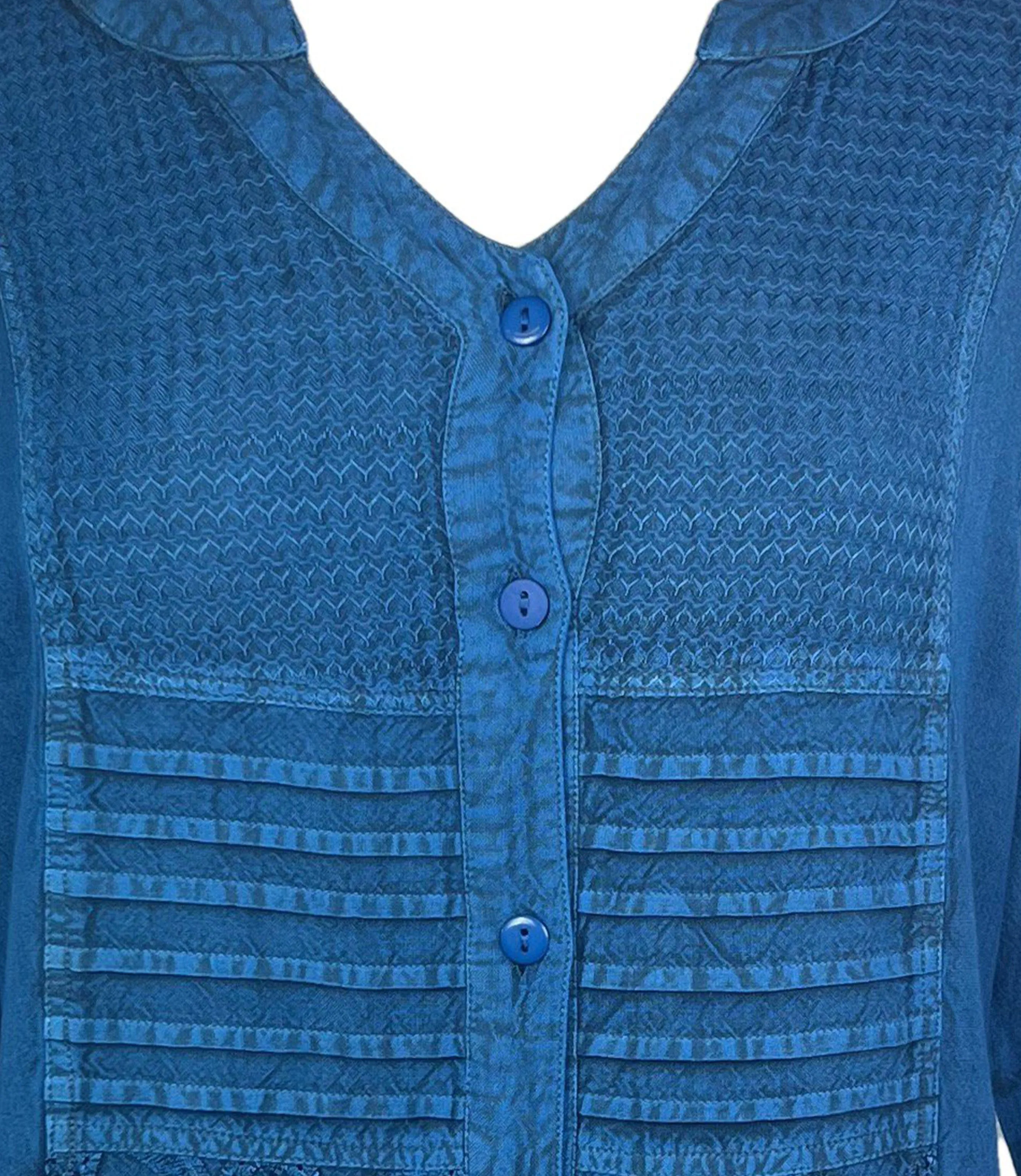 9004 B Women's Bohemian Vintage Sweet Heart Button Down Embroidered Pleated Blouse