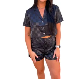 Angela Checkered Satin Top & Shorts Set