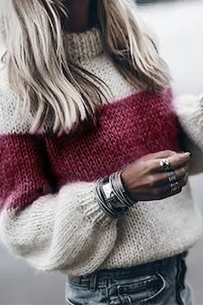Casual & Stylish Striped Patchwork Contrast O Neck Tops