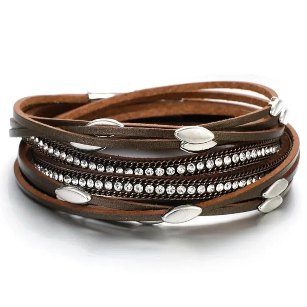 Classic Leather Bling Wrap Bracelet