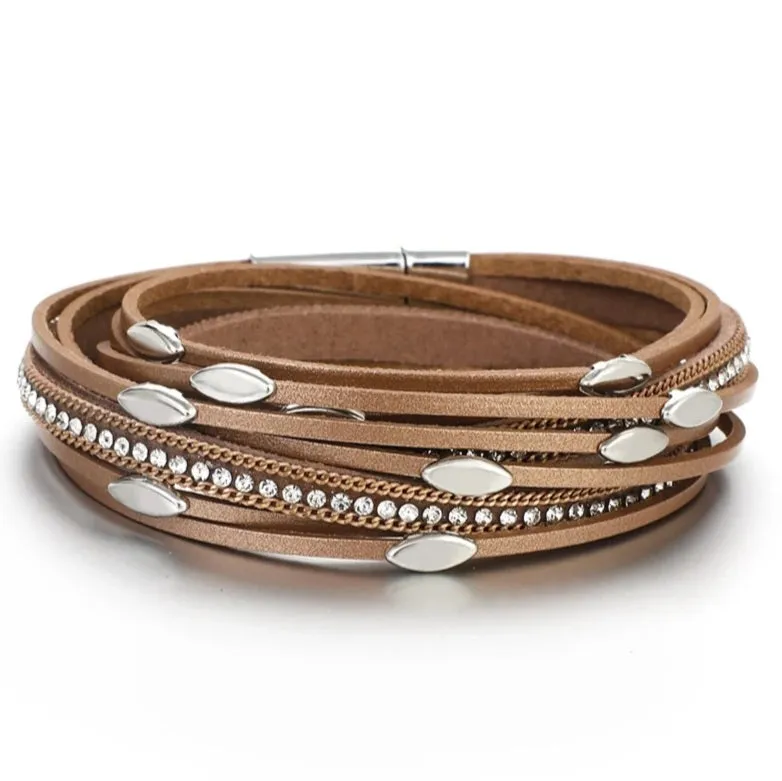 Classic Leather Bling Wrap Bracelet