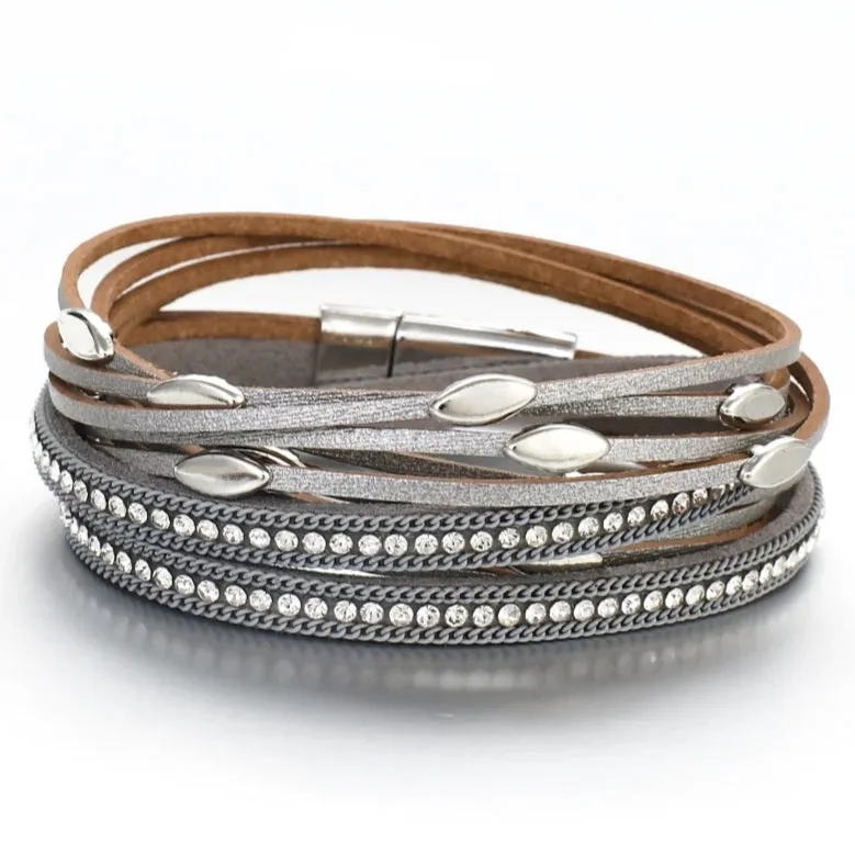 Classic Leather Bling Wrap Bracelet