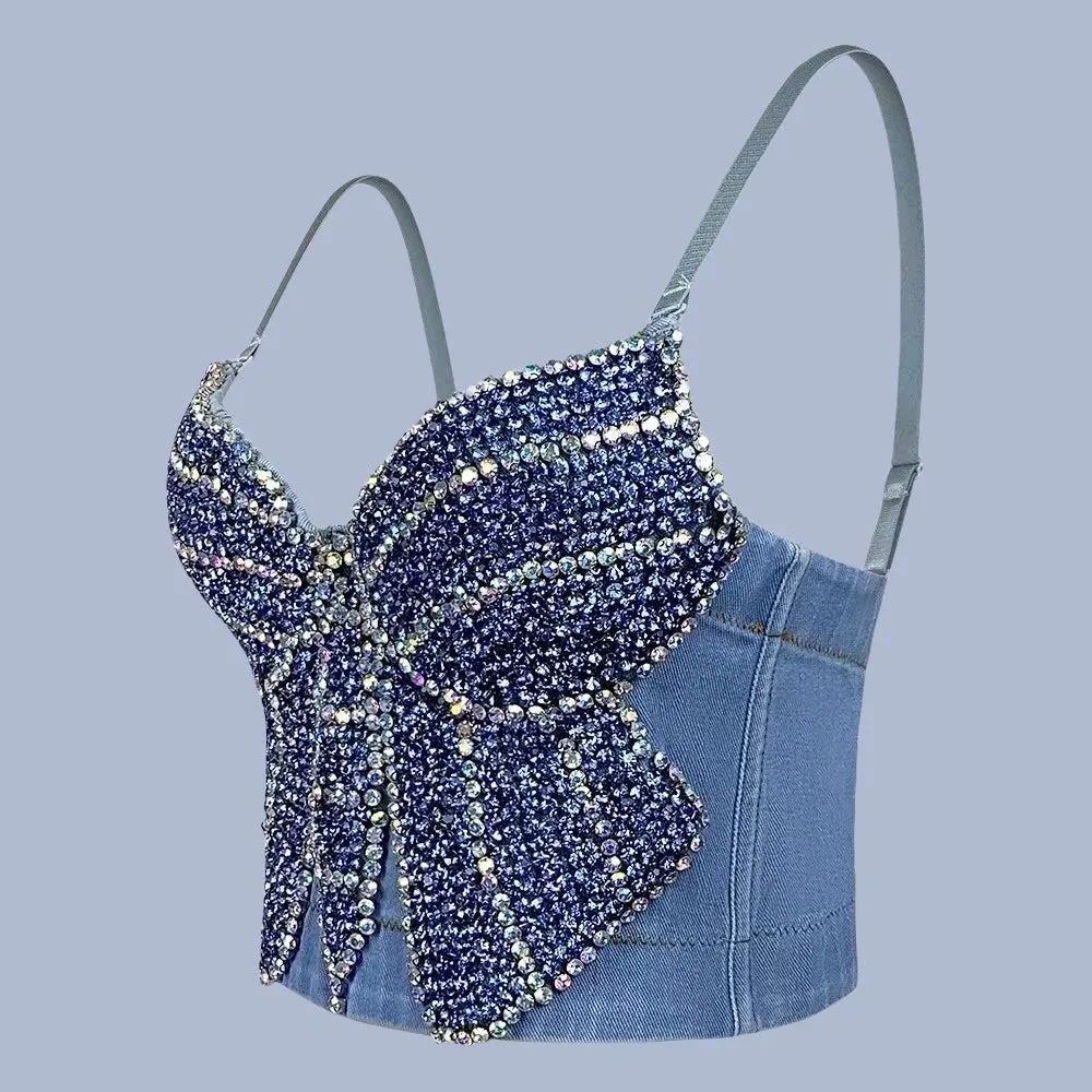Denim Butterfly Built In Bra Diamond Camisole Top