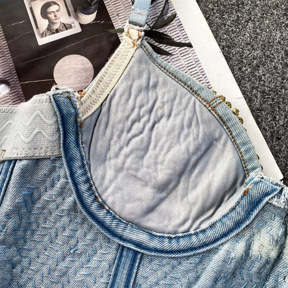 Denim Butterfly Built In Bra Diamond Camisole Top