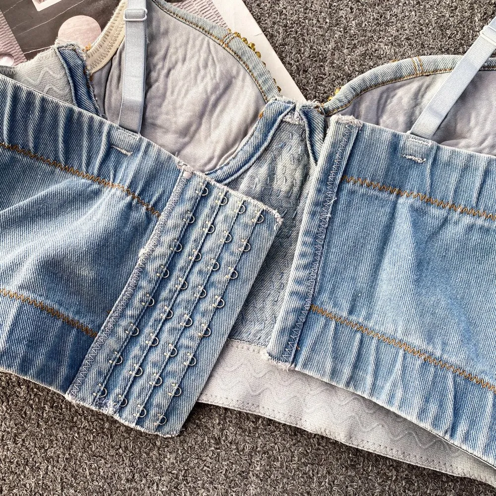 Denim Butterfly Built In Bra Diamond Camisole Top