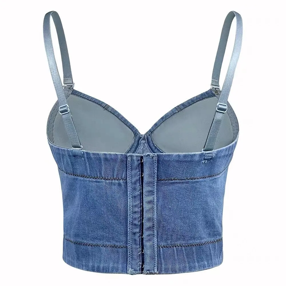 Denim Butterfly Built In Bra Diamond Camisole Top