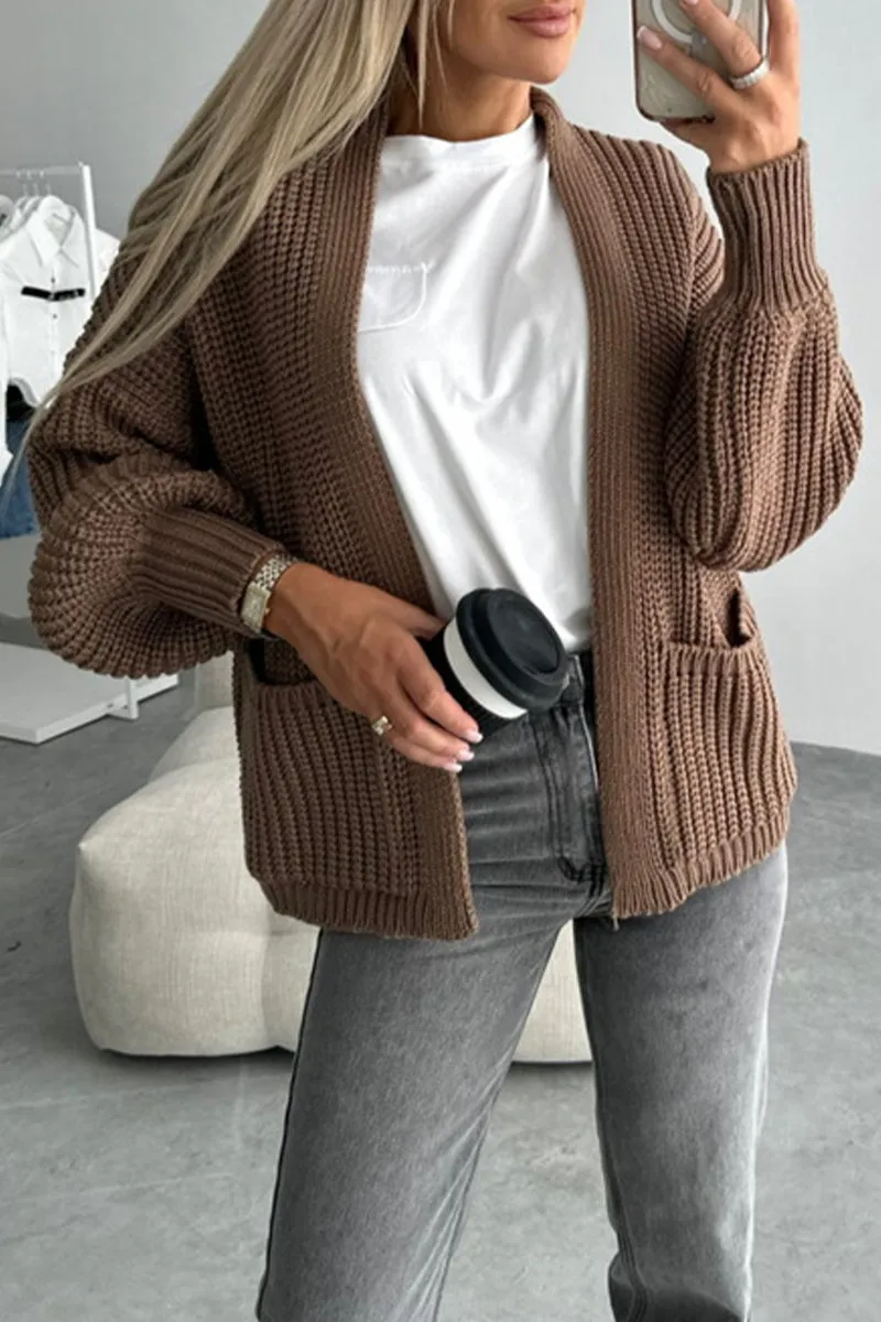 Elegant Solid Pocket V Neck Outerwear YE9843