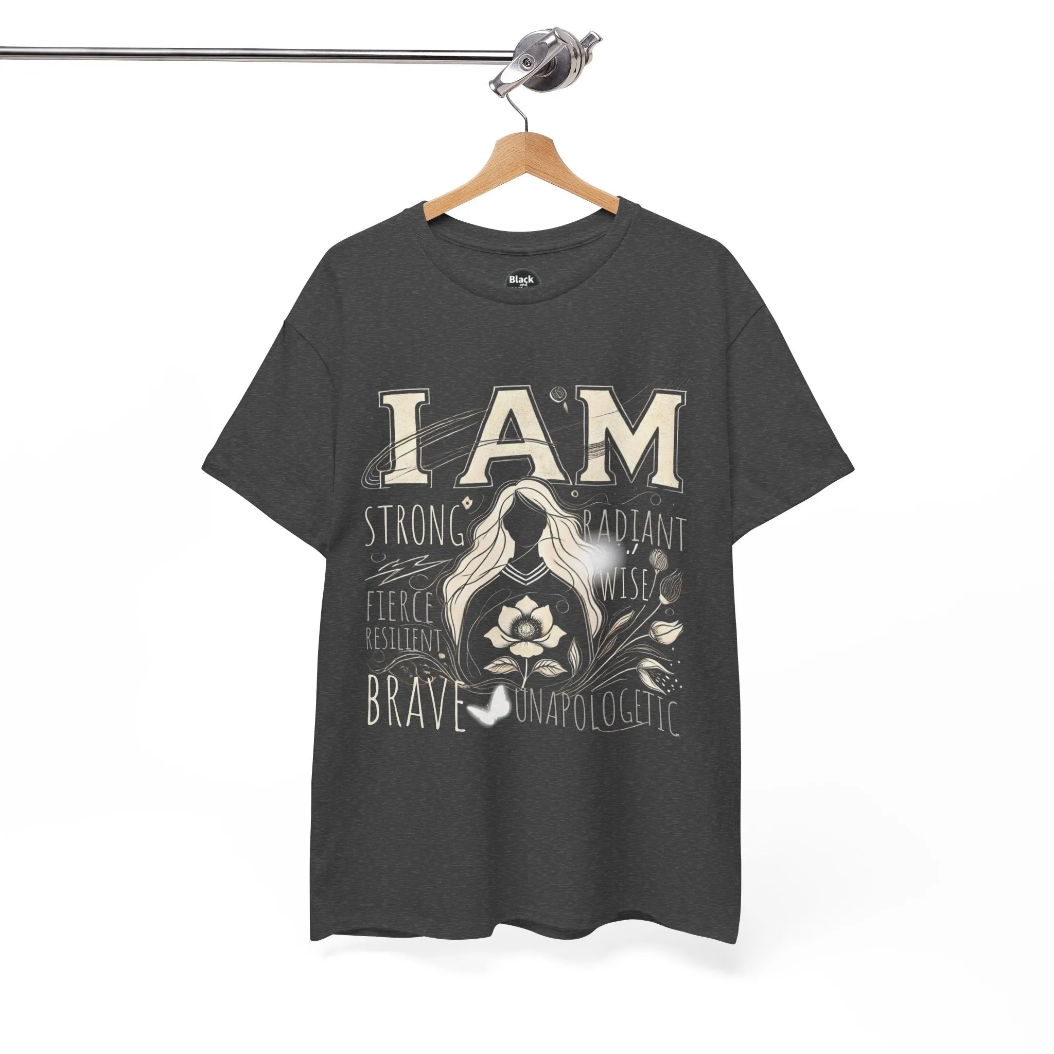 Empowerment Black Shirt for Women – I AM Affirmation Tee, Motivational Graphic T-Shirt, Positive Mindset Heavy Cotton Unisex Tee, Self-Love Gift