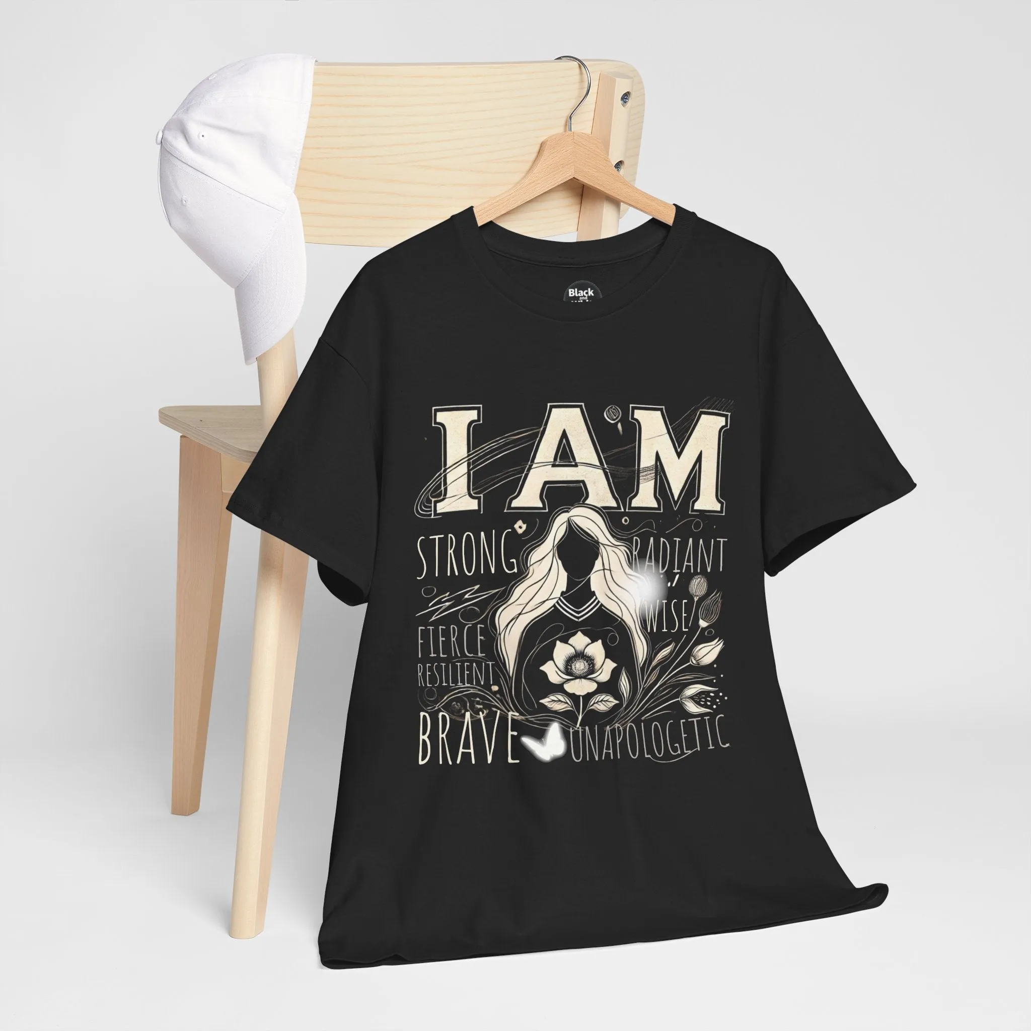 Empowerment Black Shirt for Women – I AM Affirmation Tee, Motivational Graphic T-Shirt, Positive Mindset Heavy Cotton Unisex Tee, Self-Love Gift