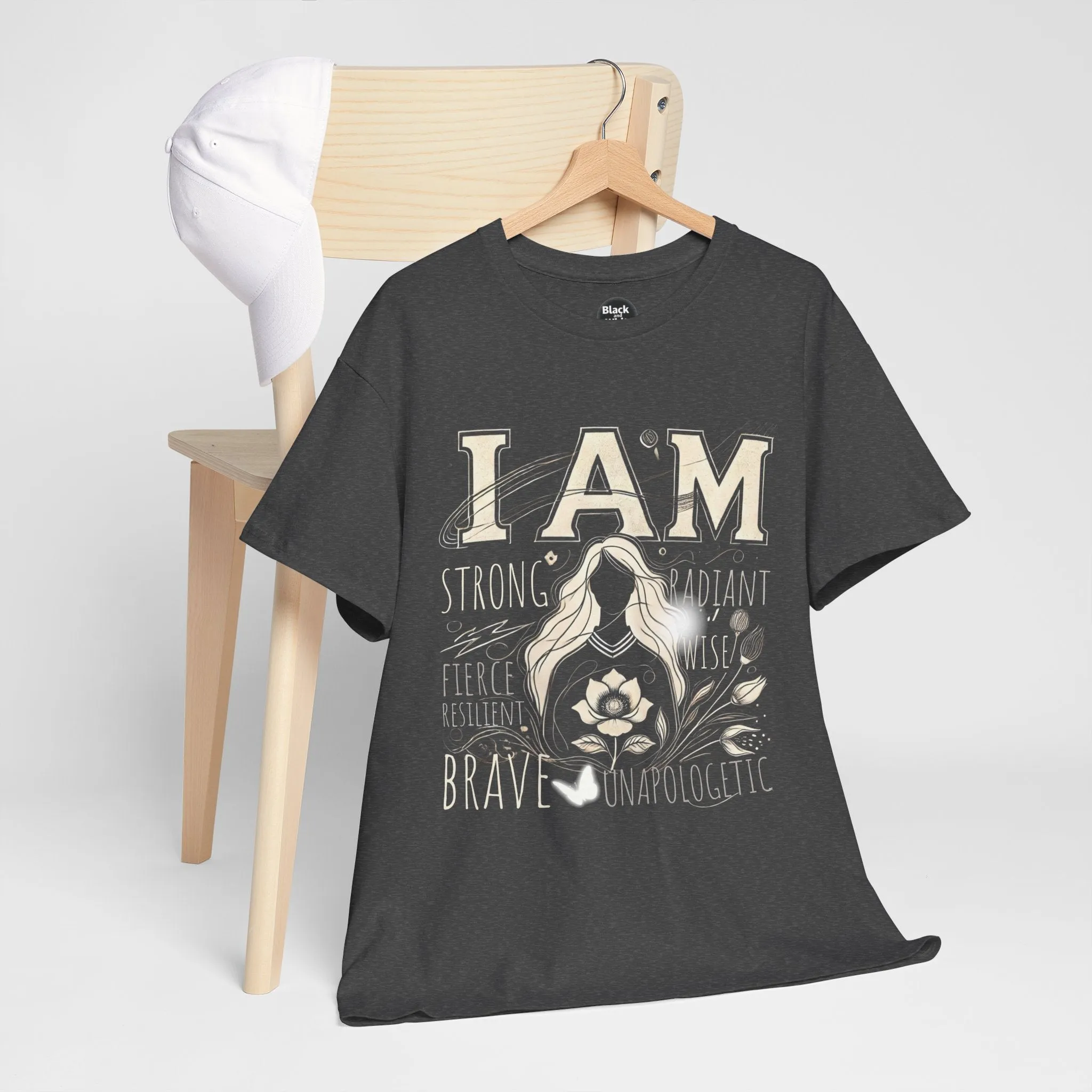 Empowerment Black Shirt for Women – I AM Affirmation Tee, Motivational Graphic T-Shirt, Positive Mindset Heavy Cotton Unisex Tee, Self-Love Gift