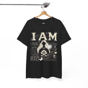 Empowerment Black Shirt for Women – I AM Affirmation Tee, Motivational Graphic T-Shirt, Positive Mindset Heavy Cotton Unisex Tee, Self-Love Gift