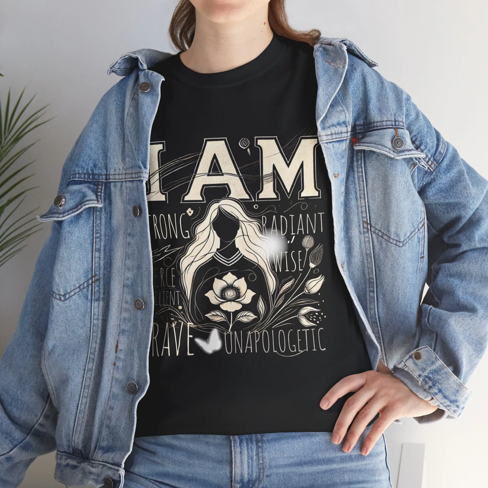 Empowerment Black Shirt for Women – I AM Affirmation Tee, Motivational Graphic T-Shirt, Positive Mindset Heavy Cotton Unisex Tee, Self-Love Gift