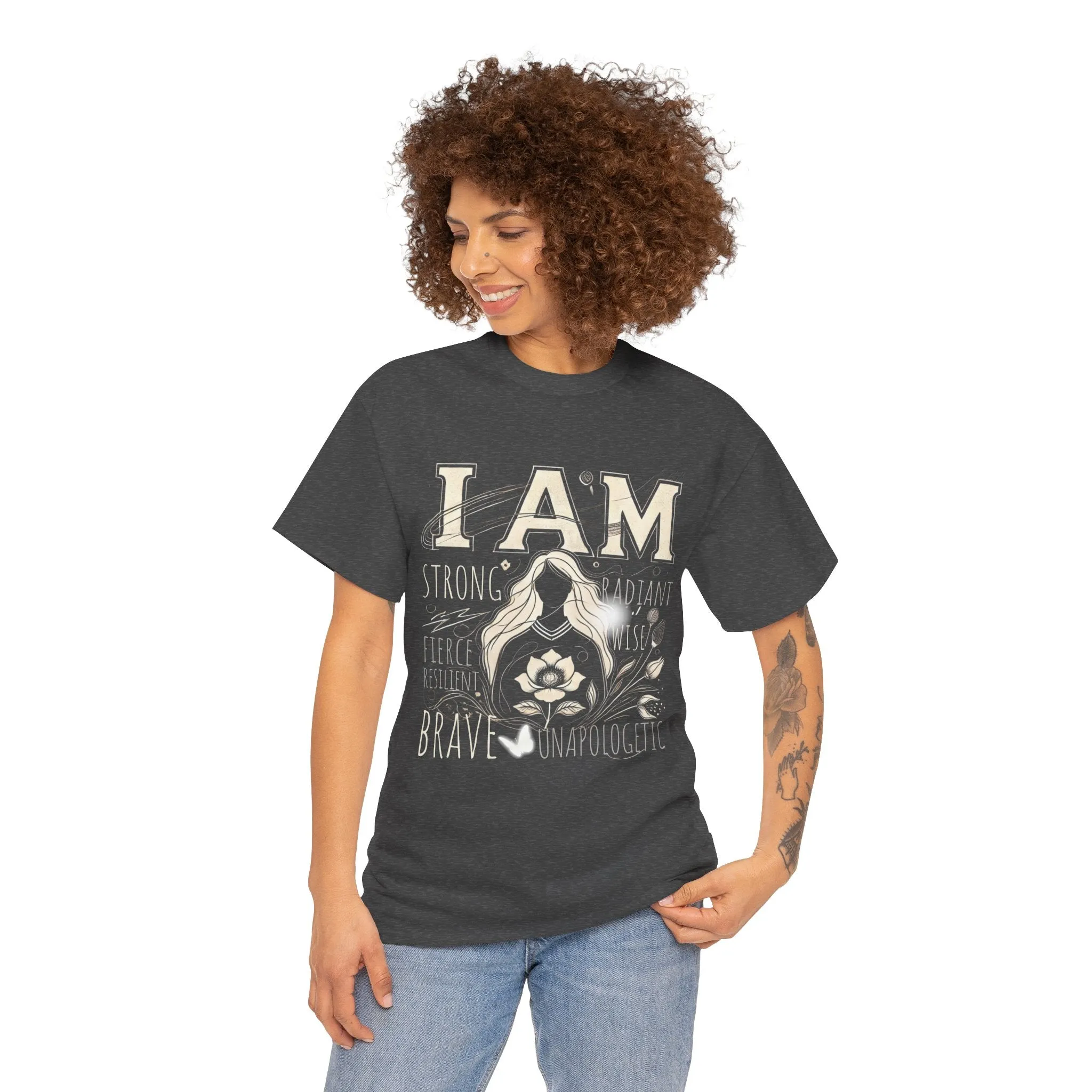 Empowerment Black Shirt for Women – I AM Affirmation Tee, Motivational Graphic T-Shirt, Positive Mindset Heavy Cotton Unisex Tee, Self-Love Gift