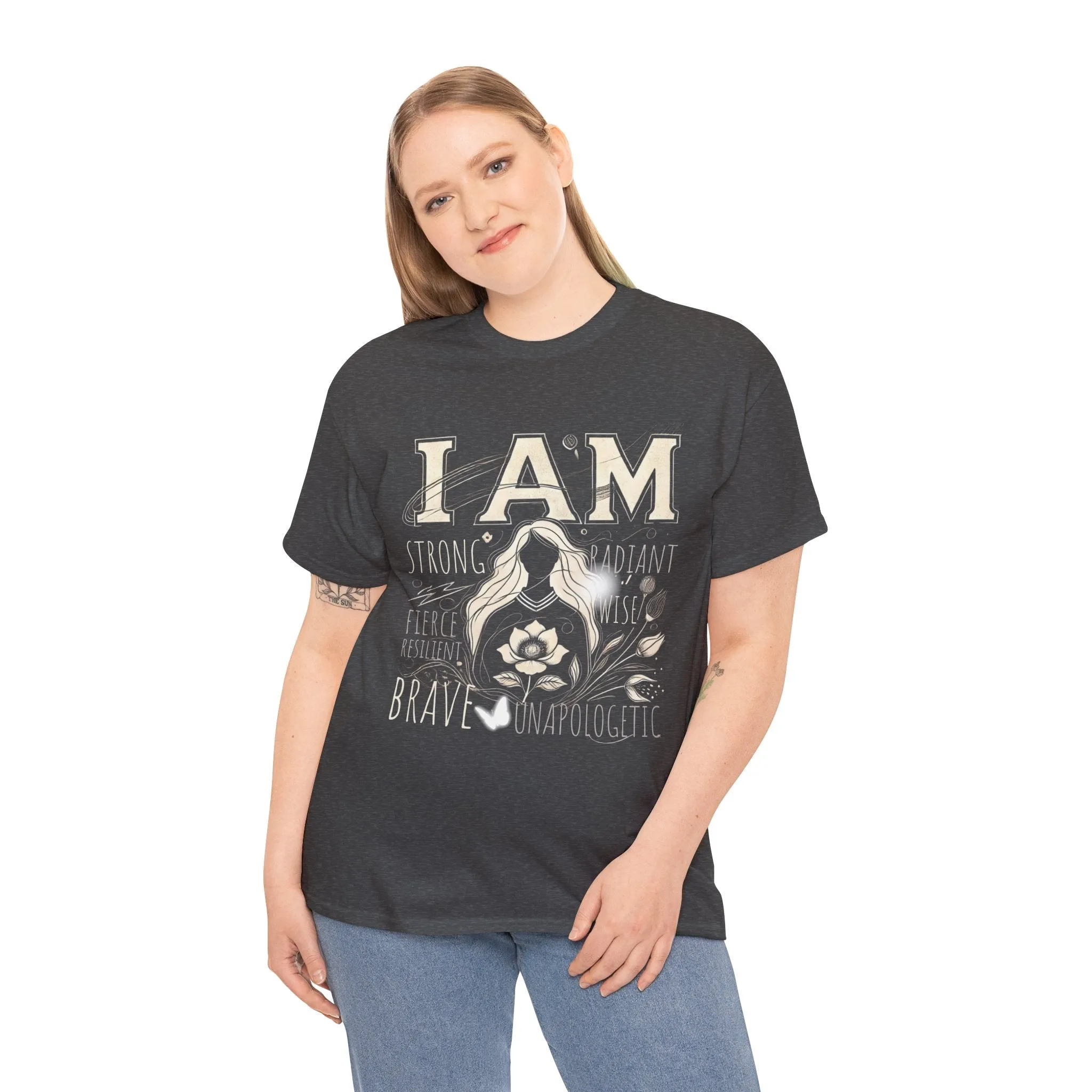 Empowerment Black Shirt for Women – I AM Affirmation Tee, Motivational Graphic T-Shirt, Positive Mindset Heavy Cotton Unisex Tee, Self-Love Gift
