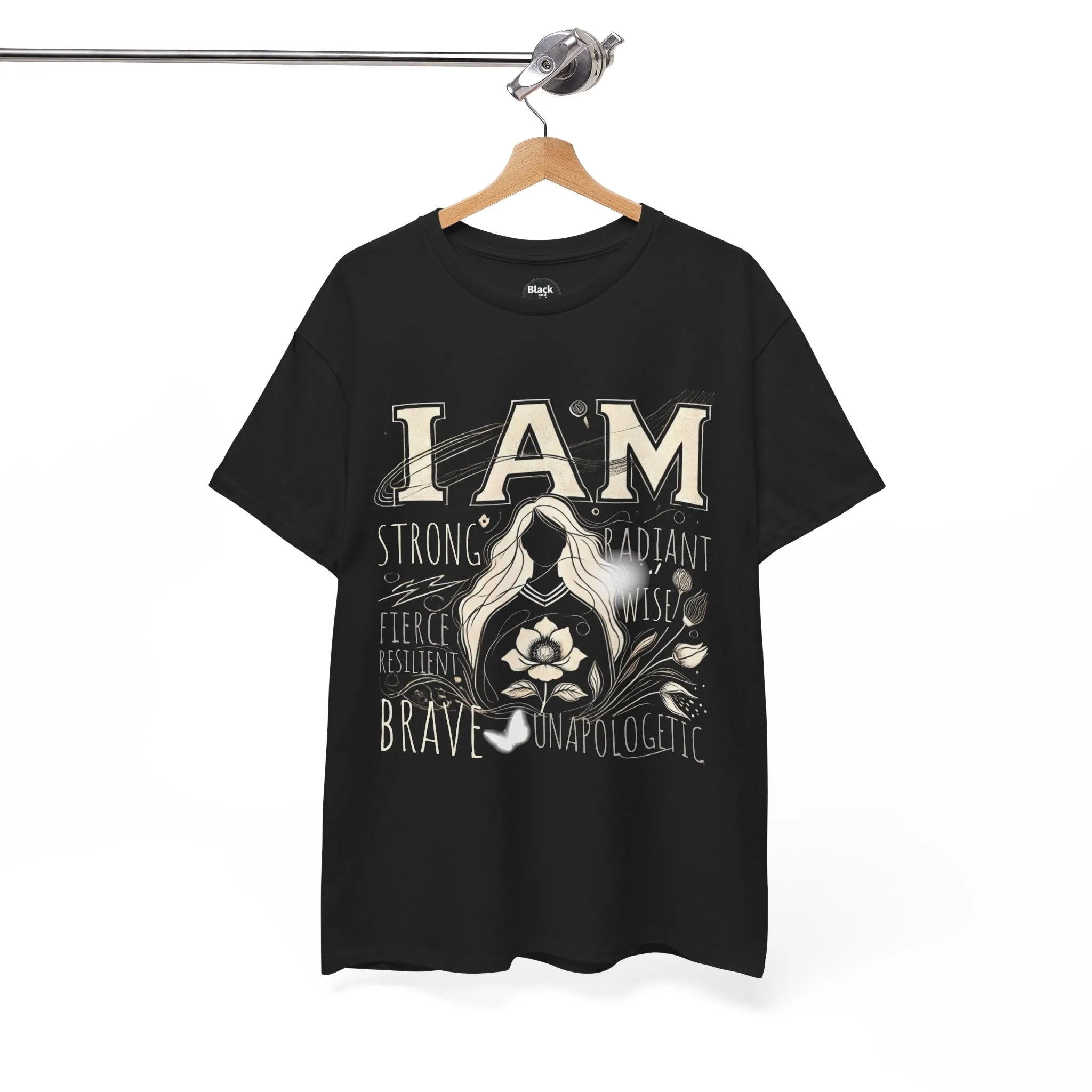Empowerment Black Shirt for Women – I AM Affirmation Tee, Motivational Graphic T-Shirt, Positive Mindset Heavy Cotton Unisex Tee, Self-Love Gift