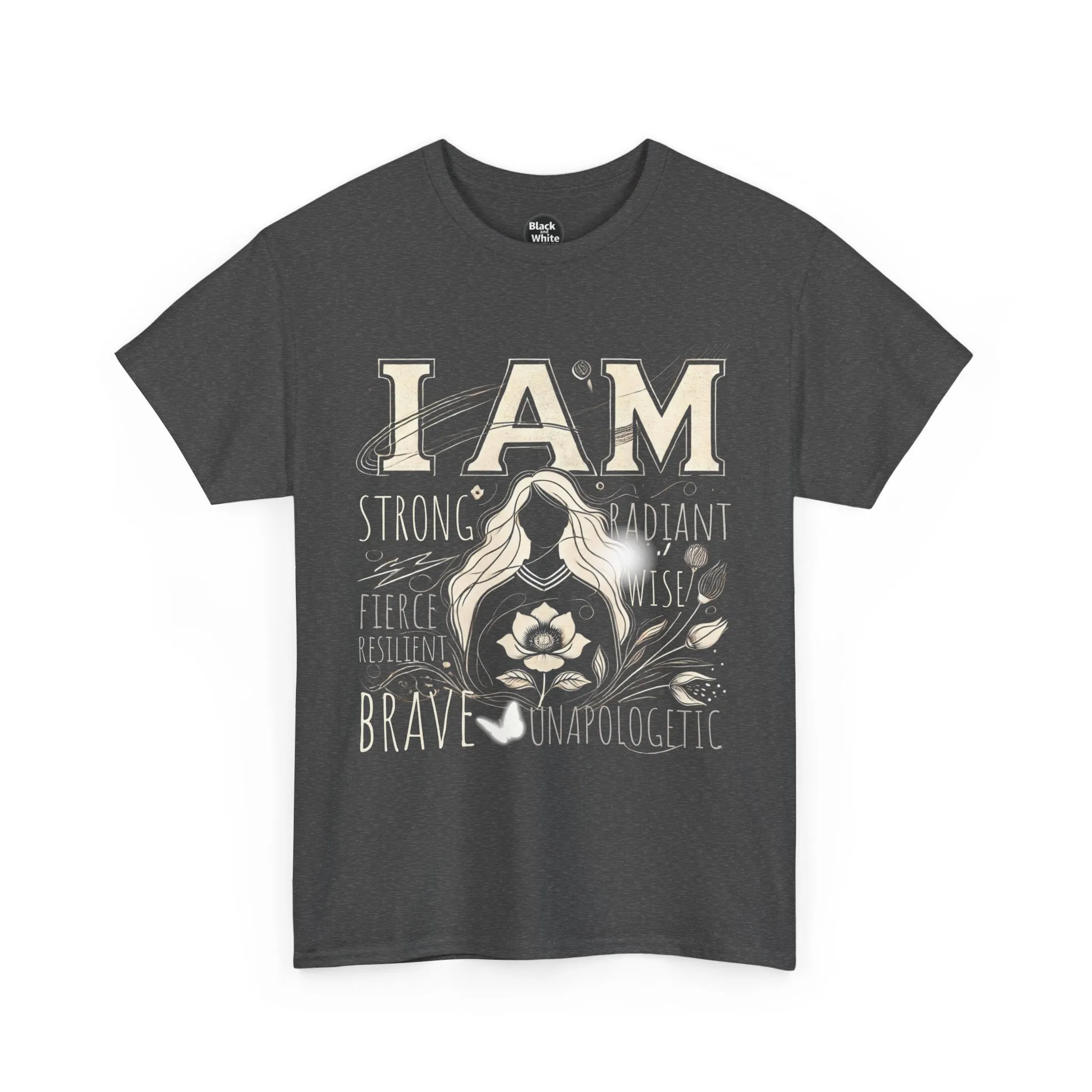 Empowerment Black Shirt for Women – I AM Affirmation Tee, Motivational Graphic T-Shirt, Positive Mindset Heavy Cotton Unisex Tee, Self-Love Gift