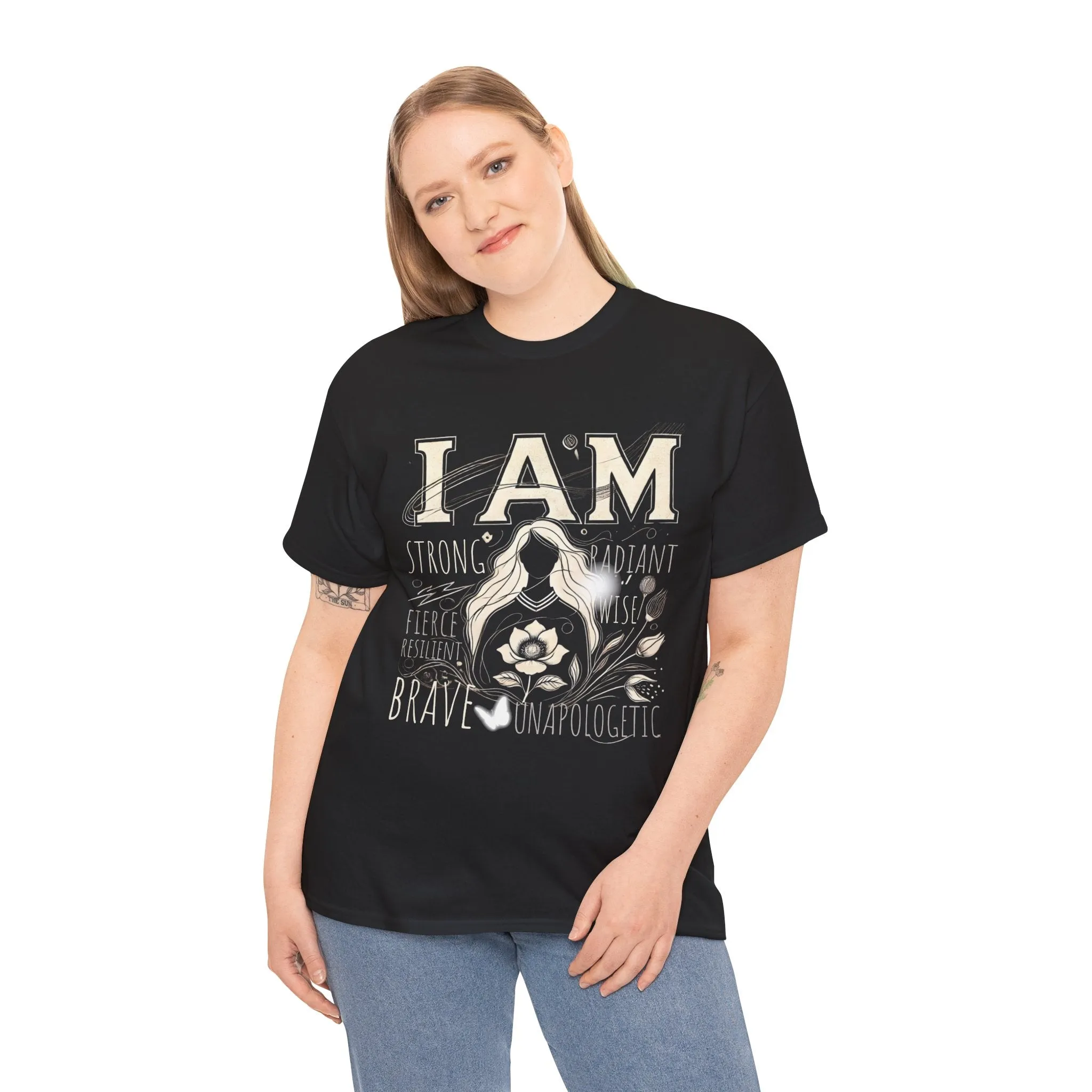 Empowerment Black Shirt for Women – I AM Affirmation Tee, Motivational Graphic T-Shirt, Positive Mindset Heavy Cotton Unisex Tee, Self-Love Gift