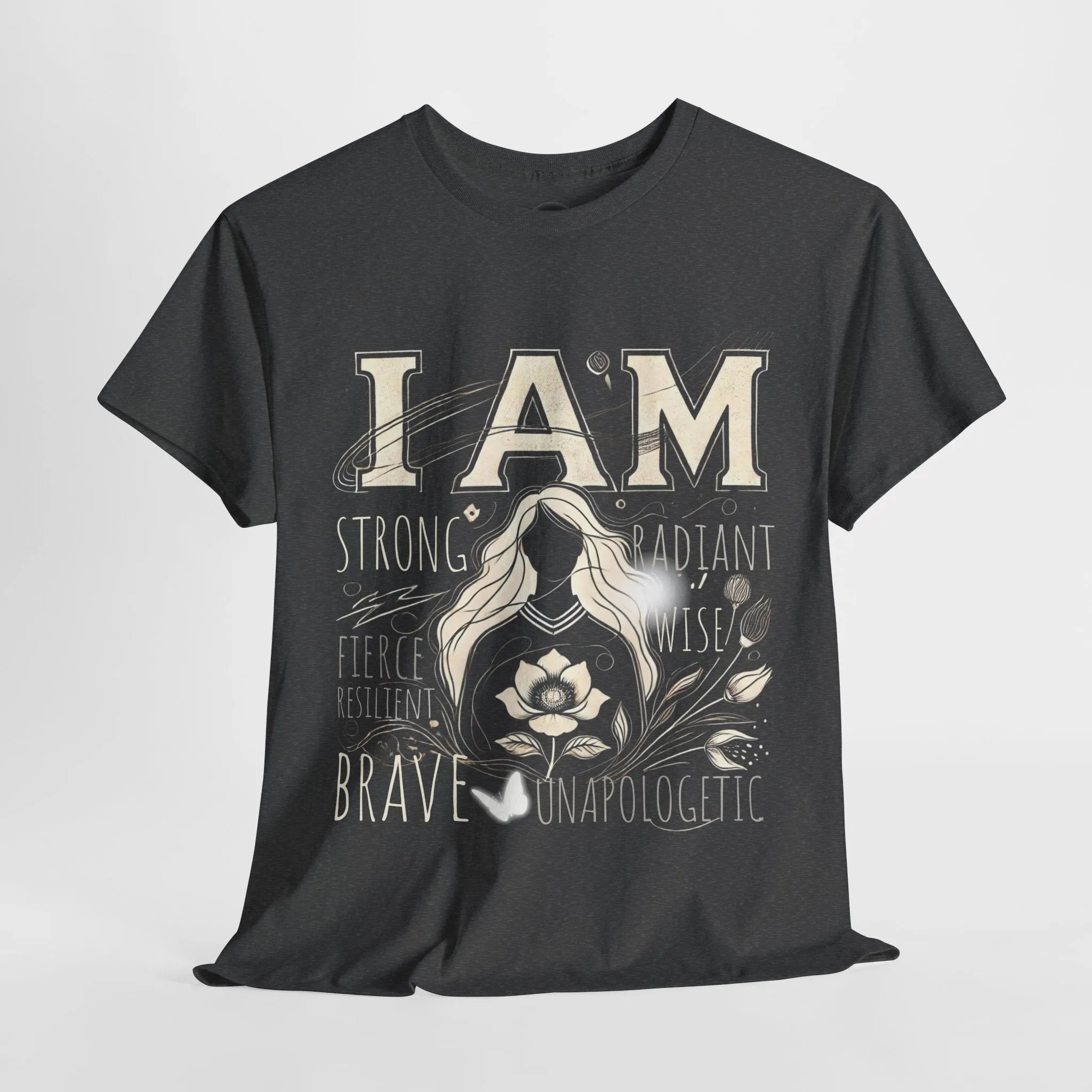 Empowerment Black Shirt for Women – I AM Affirmation Tee, Motivational Graphic T-Shirt, Positive Mindset Heavy Cotton Unisex Tee, Self-Love Gift