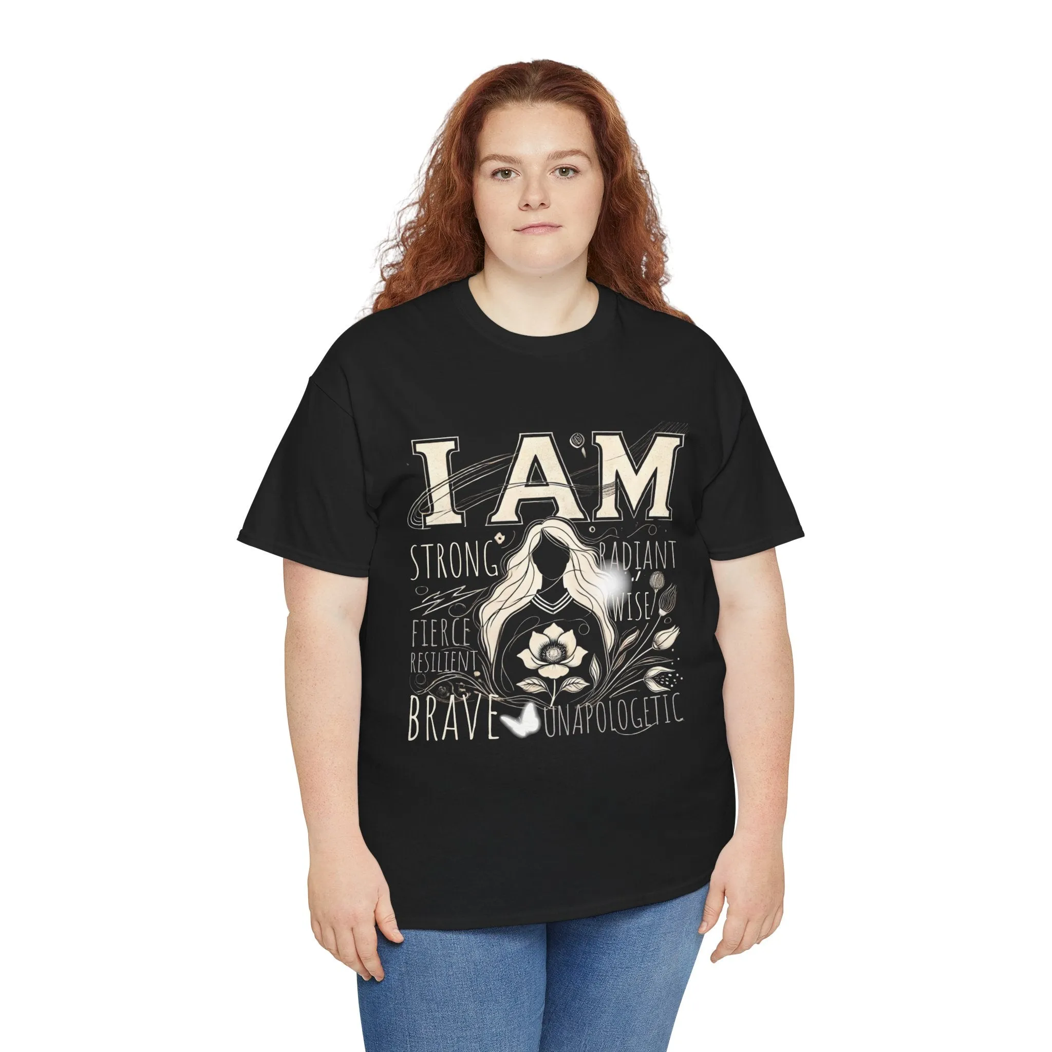 Empowerment Black Shirt for Women – I AM Affirmation Tee, Motivational Graphic T-Shirt, Positive Mindset Heavy Cotton Unisex Tee, Self-Love Gift