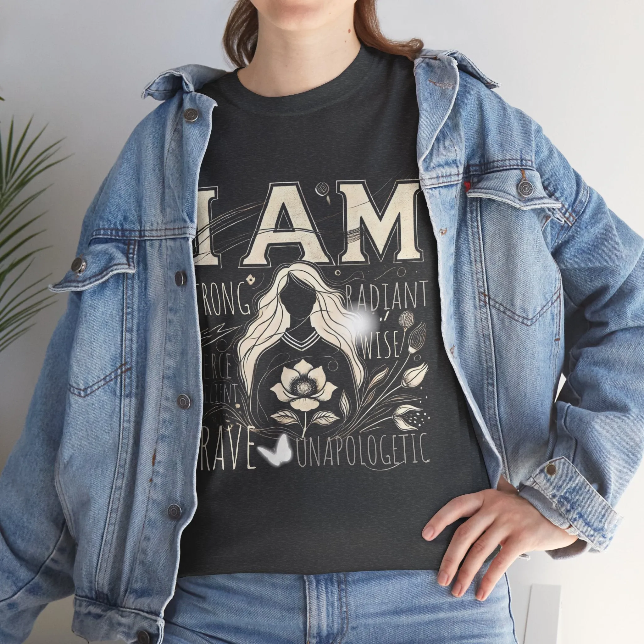 Empowerment Black Shirt for Women – I AM Affirmation Tee, Motivational Graphic T-Shirt, Positive Mindset Heavy Cotton Unisex Tee, Self-Love Gift