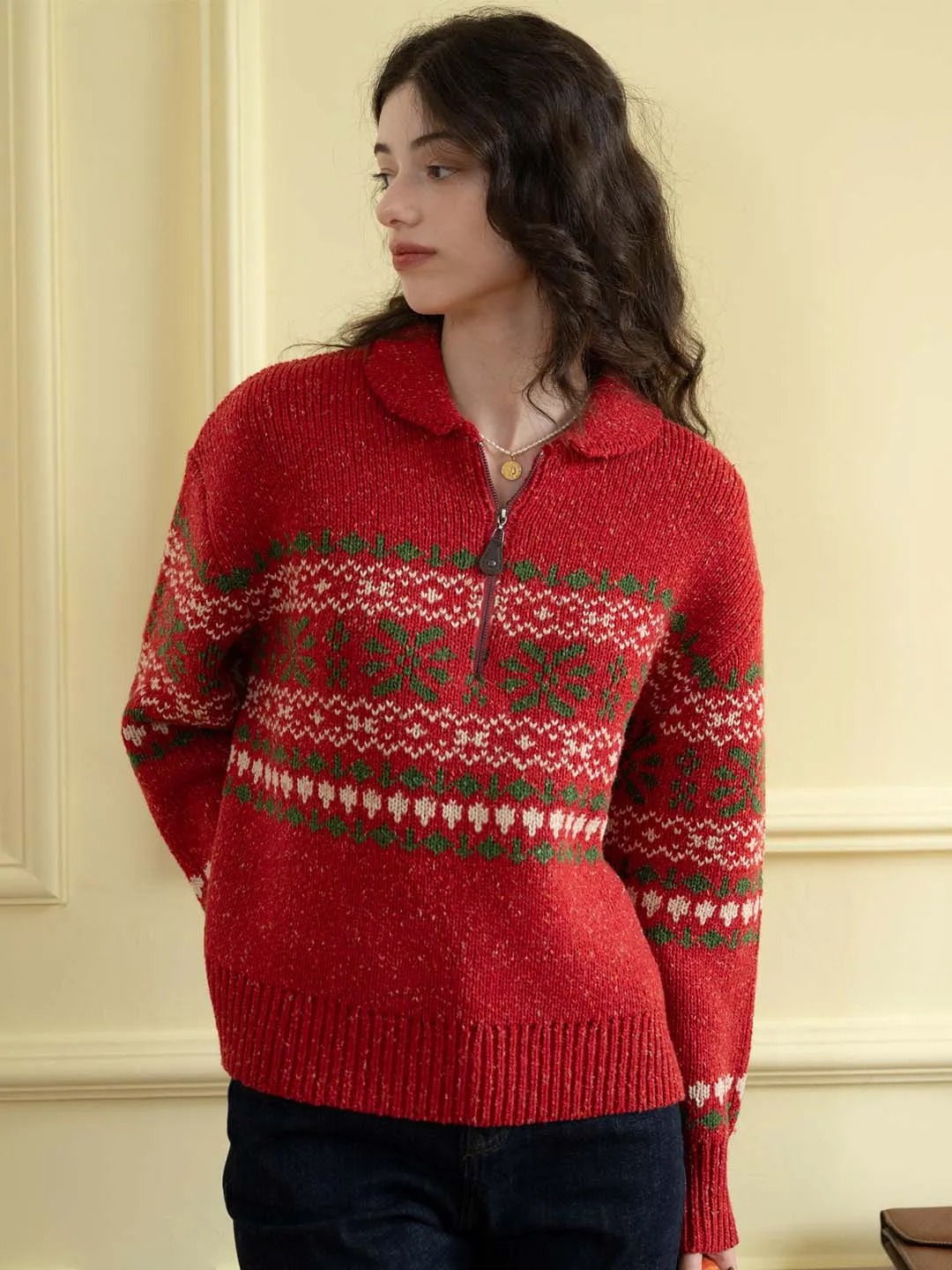【Final Sale】Skylar Geo Pattern Half Zip Drop Shoulder Sweater