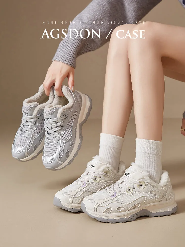 Fleece-Lined Sneakers Women's Winter 2024 New Arrival Thickened Heattech Hiking Cotton Shoes Thick Sole Casual Outdoor Snow Boots