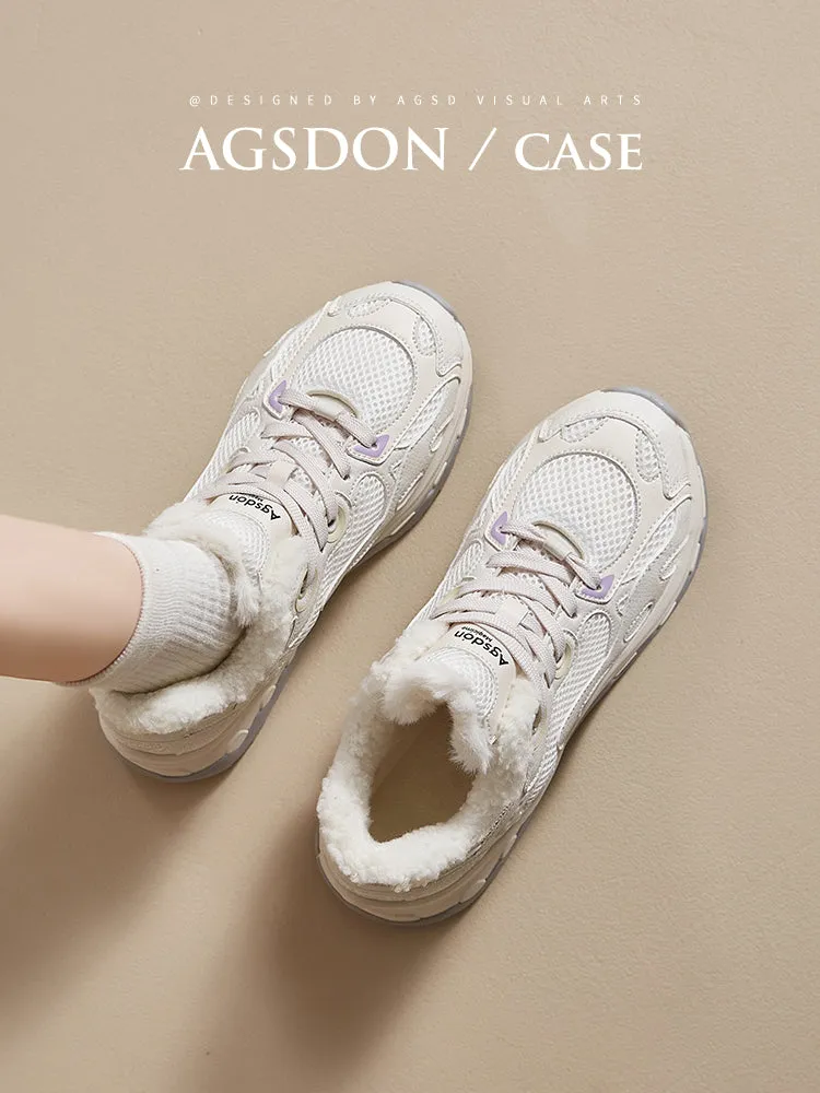 Fleece-Lined Sneakers Women's Winter 2024 New Arrival Thickened Heattech Hiking Cotton Shoes Thick Sole Casual Outdoor Snow Boots